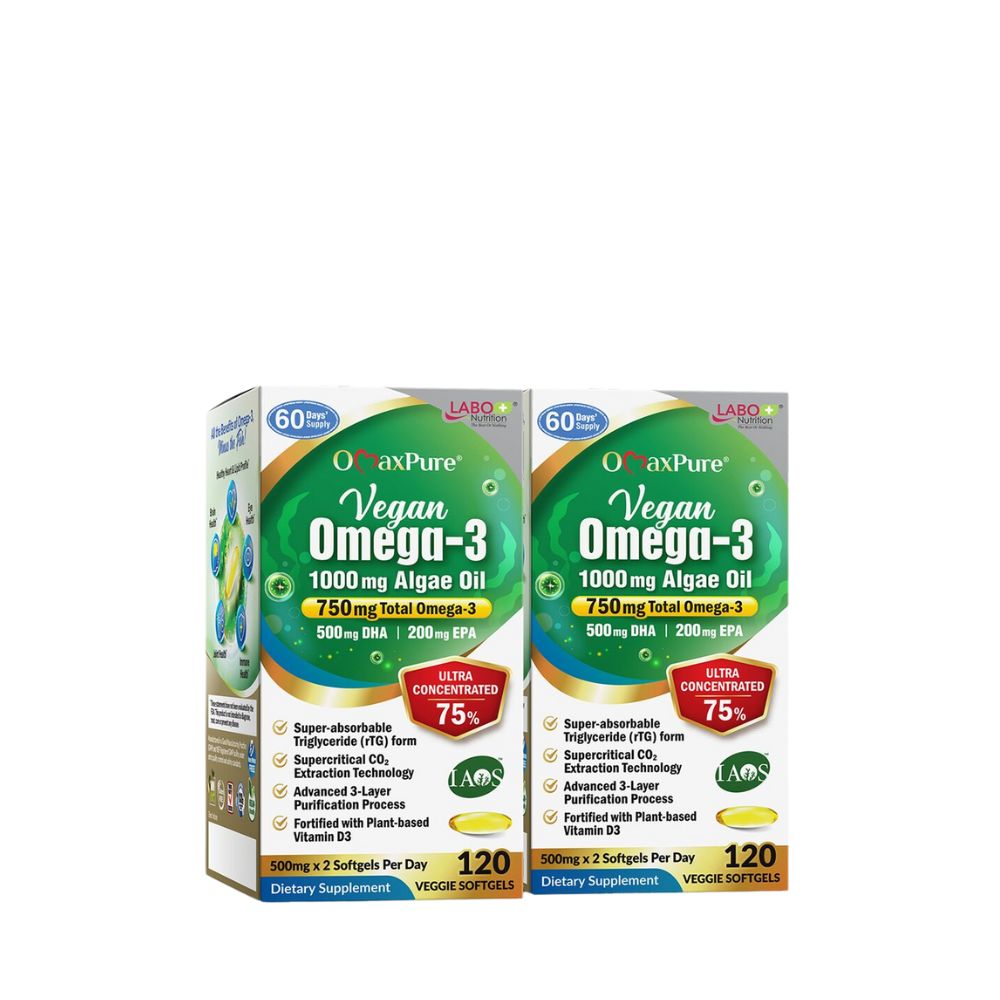 Labo Nutrition Vegan 1000mg Omega-3 Algae Oil 120 Veggie Softgels Twin Pack