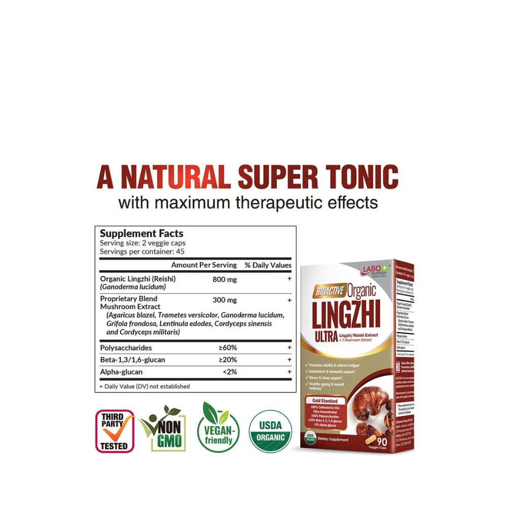 Labo Nutrition Bioactive Organic LINGZHI ULTRA 90 Veggie Caps Twin Pack