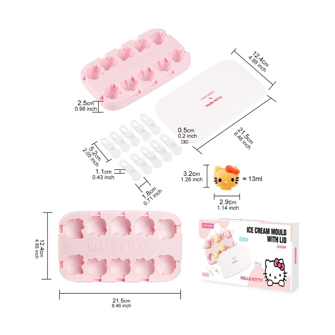 Chefmade Silicone Ice Cream Mould with Lid Hello Kitty (1898CM-KT7153)