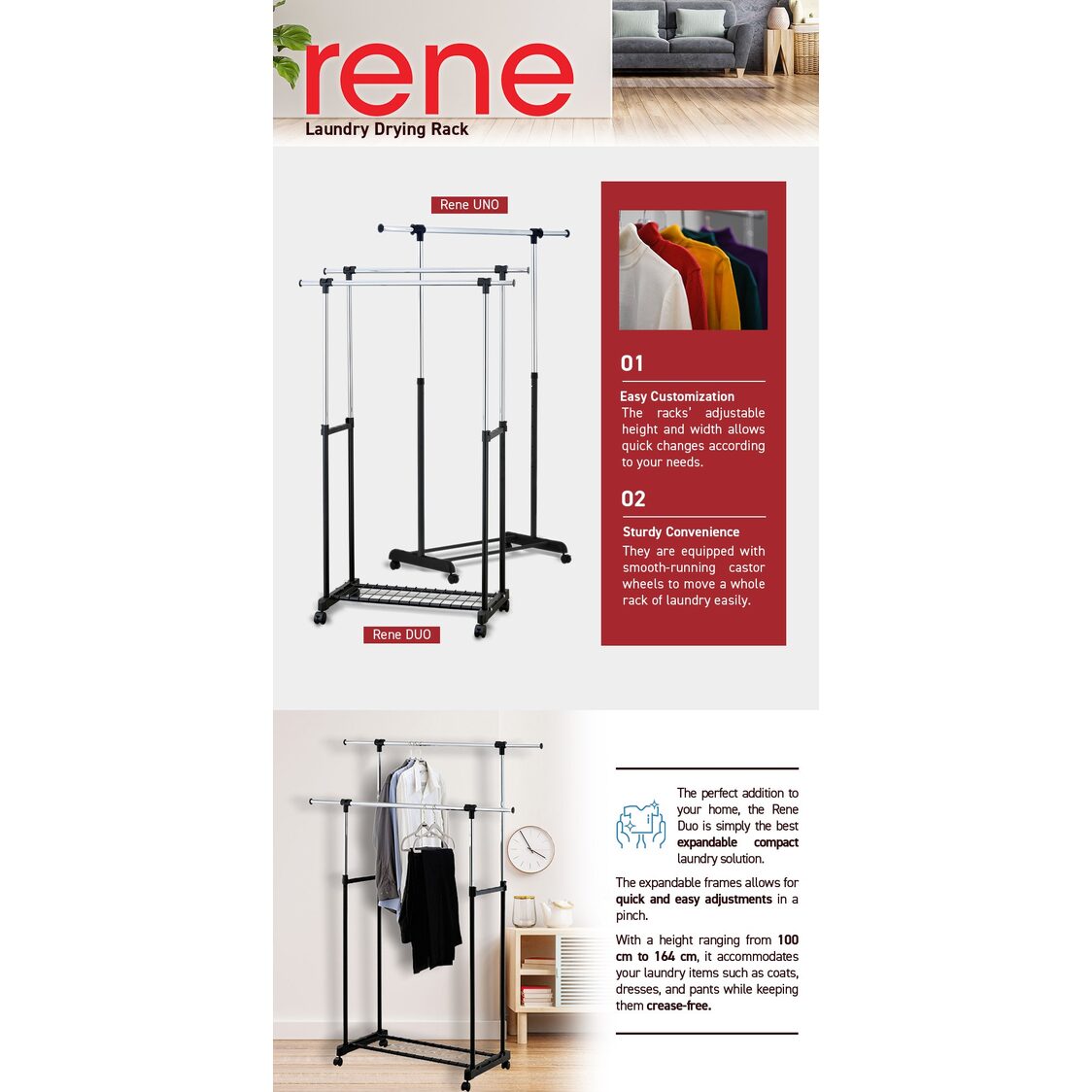 Rene Duo Portable Double Garment Rack Mat Black E70412