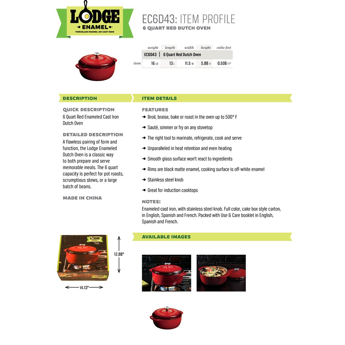Lodge 6 Quart Red Enameled Cast Iron Dutch Oven
