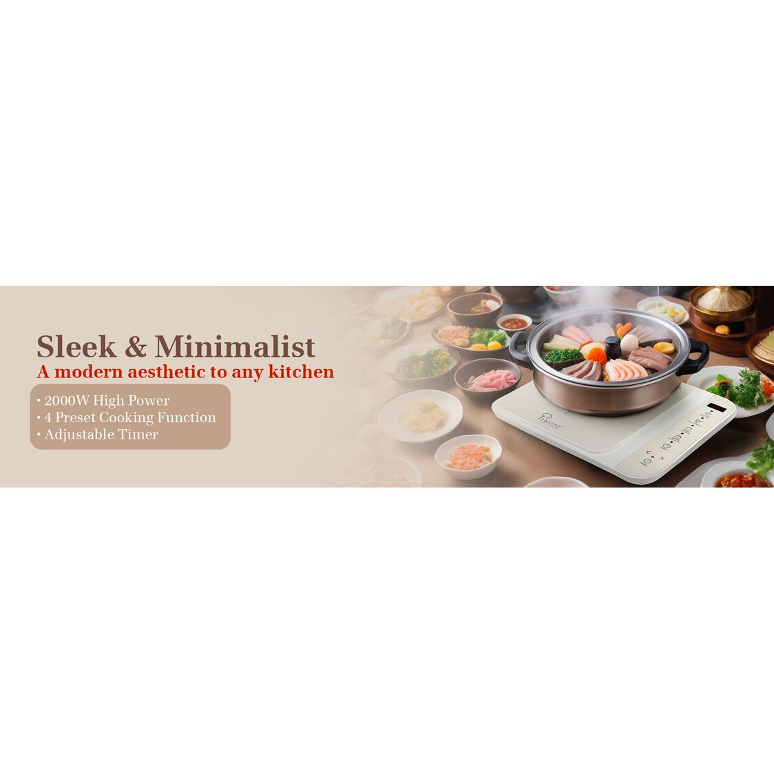 La Gourmet Sleek Induction Cooker - Cream LGELIC422125