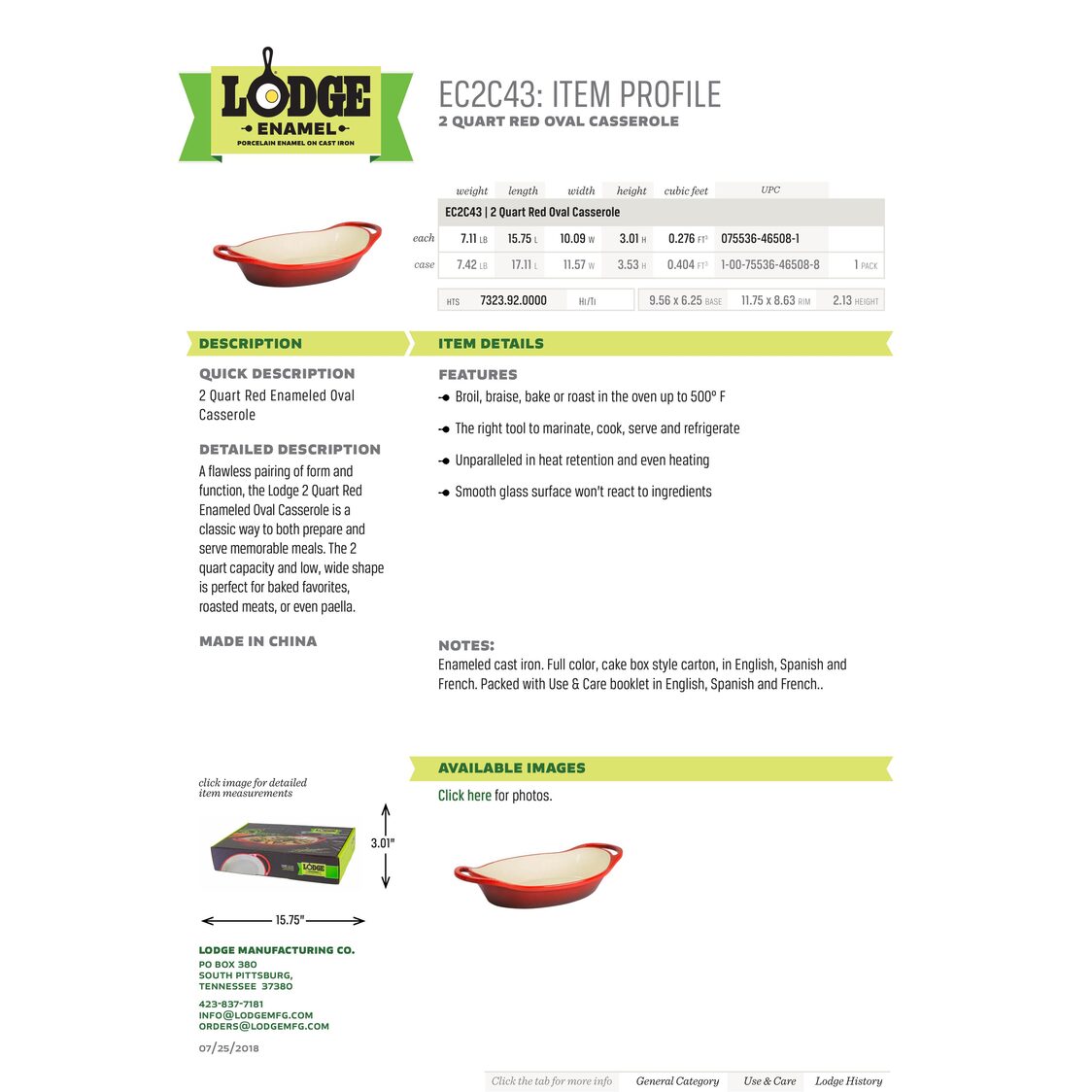 Lodge 2 Quart Oval Red Enameled Cast Iron Casserole