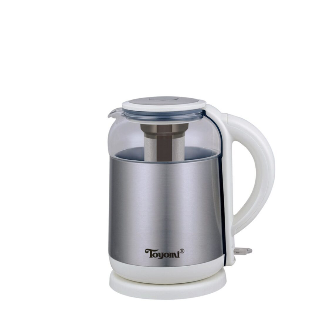 Toyomi 1.8L Electric Glass Kettle With Stainless Steel Tea Infuser - White (WK3362)