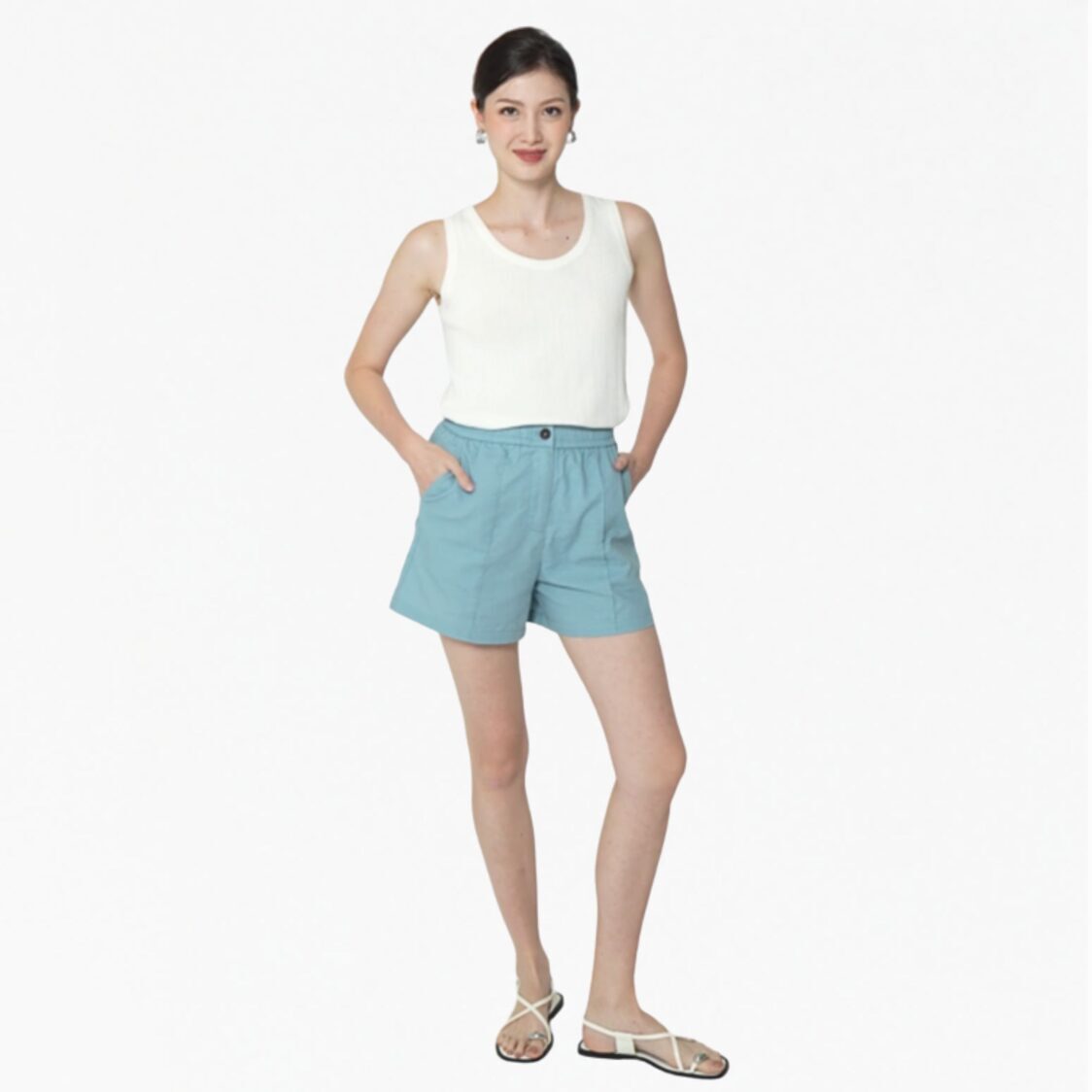 K/Woods Essential Linen Shorts in Teal Blue