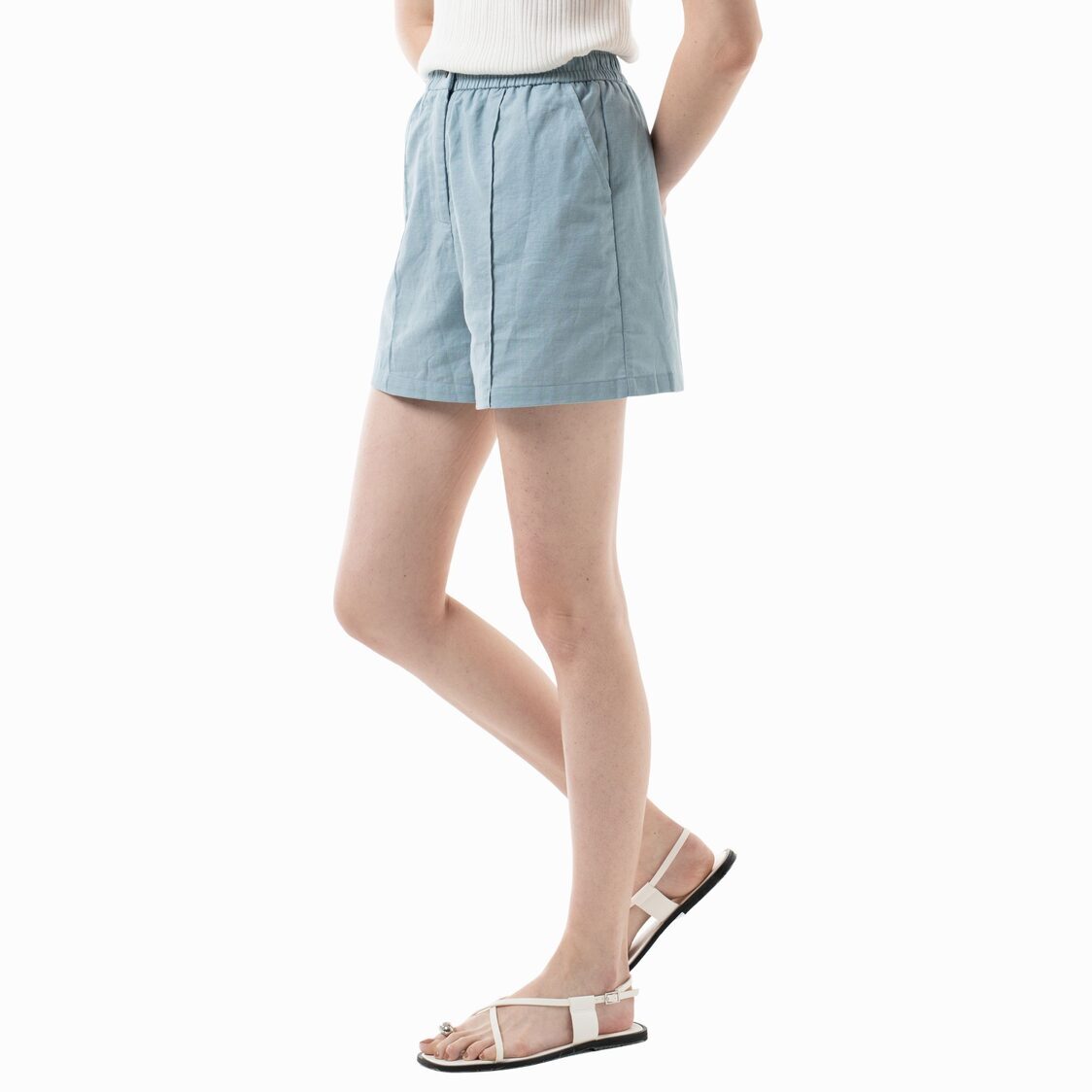 K/Woods Essential Linen Shorts in Teal Blue