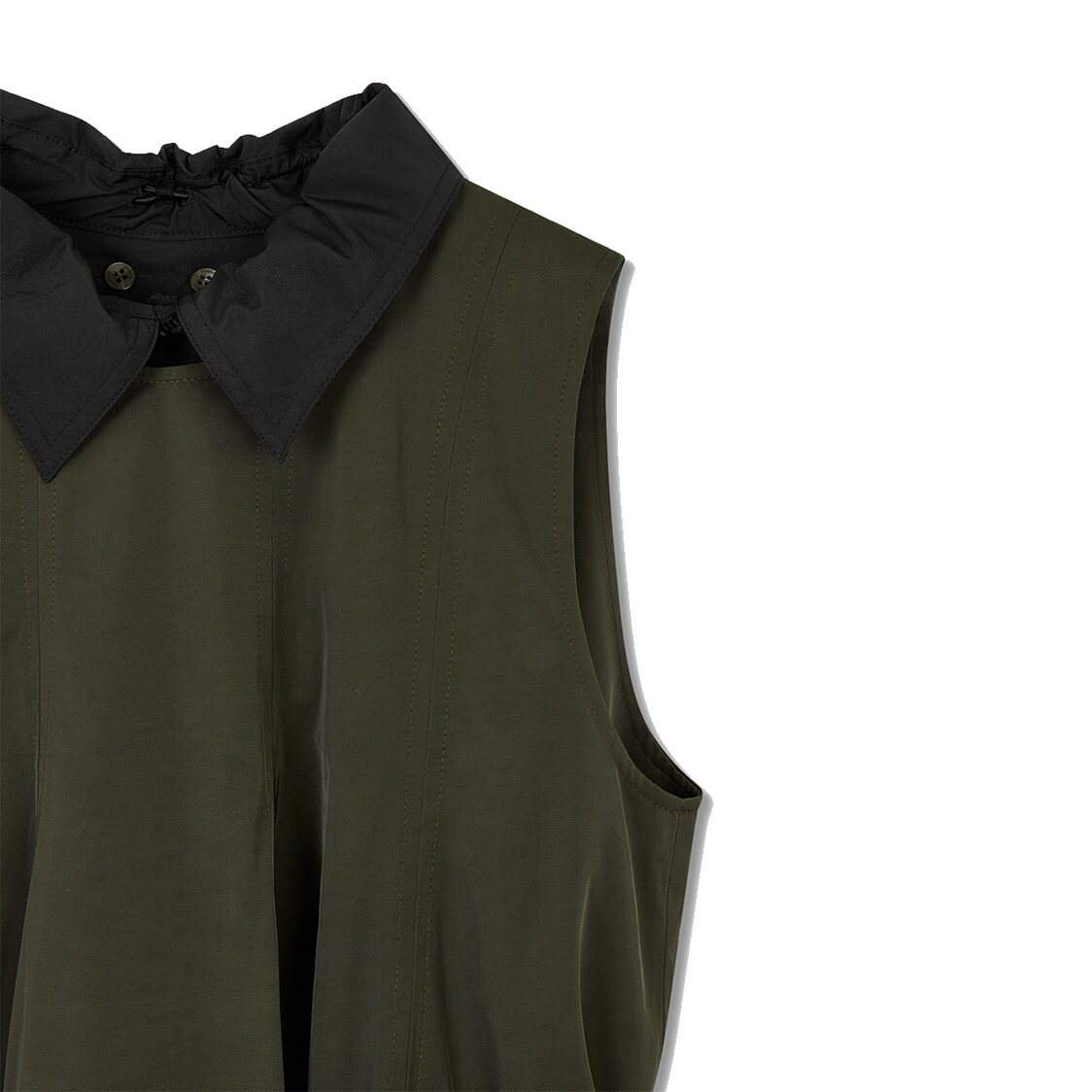 Studio Tomboy Detachable Collar A-Line Flared Dress Dark Khaki