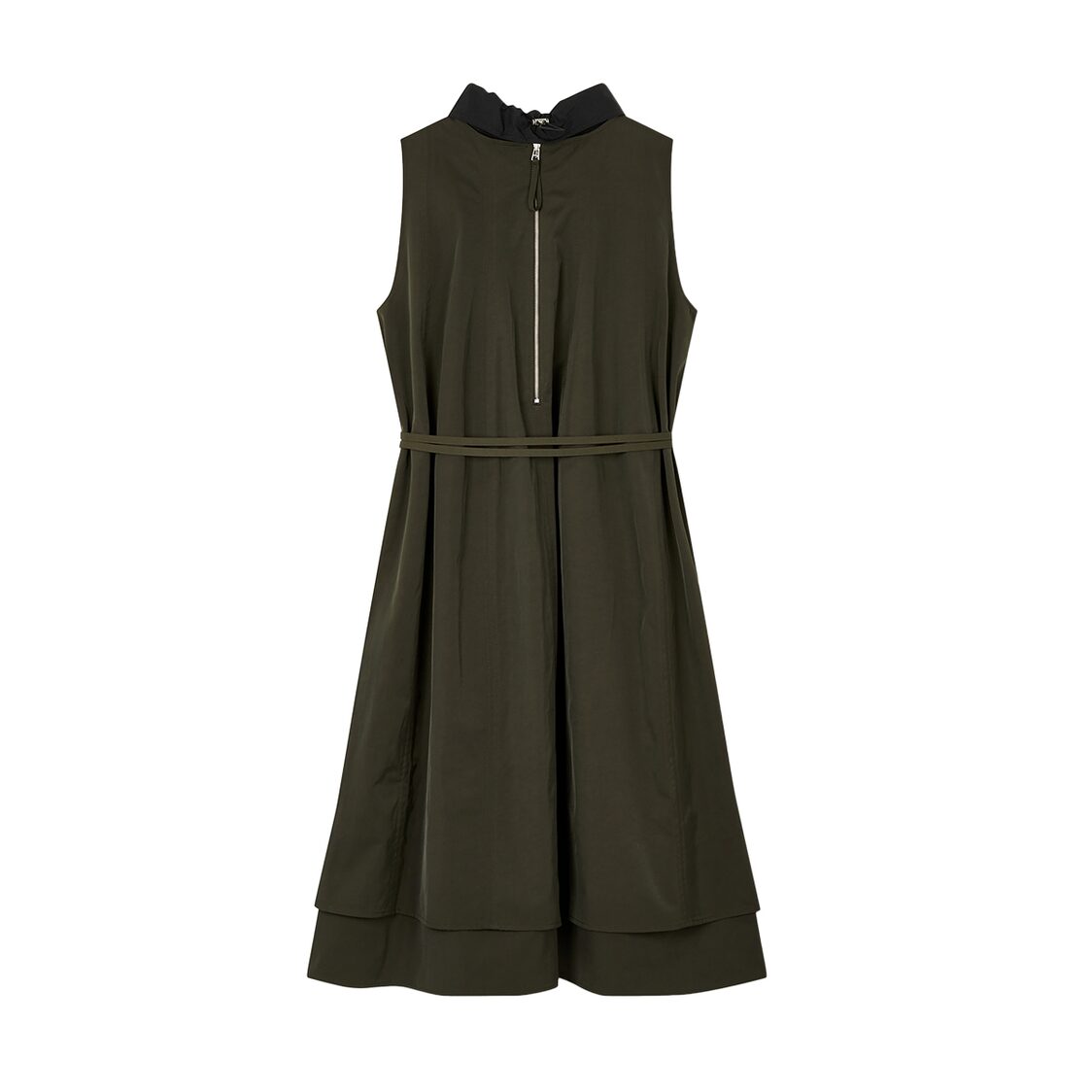 Studio Tomboy Detachable Collar A-Line Flared Dress Dark Khaki