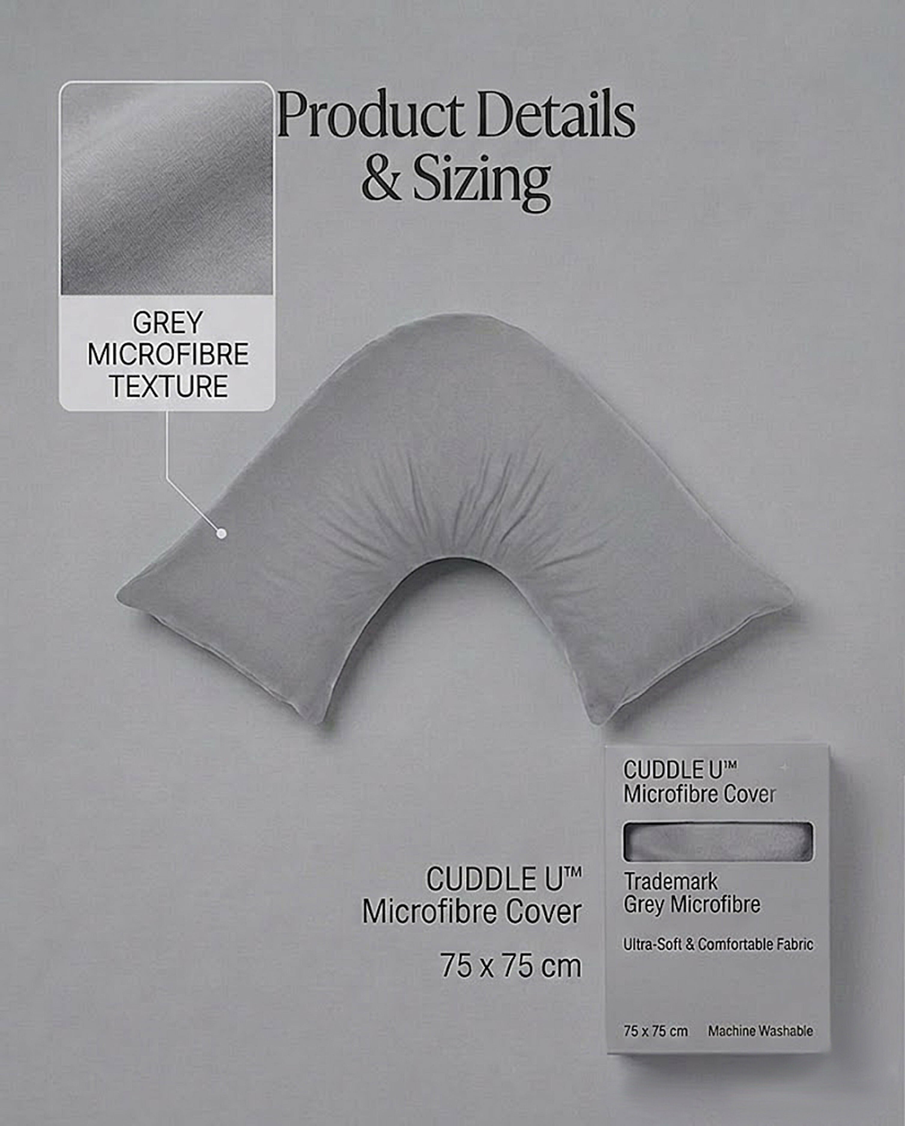 Rapee CUDDLE U™ Signature Microfibre Pillow Cover – 75 x 75 cm – Light Grey