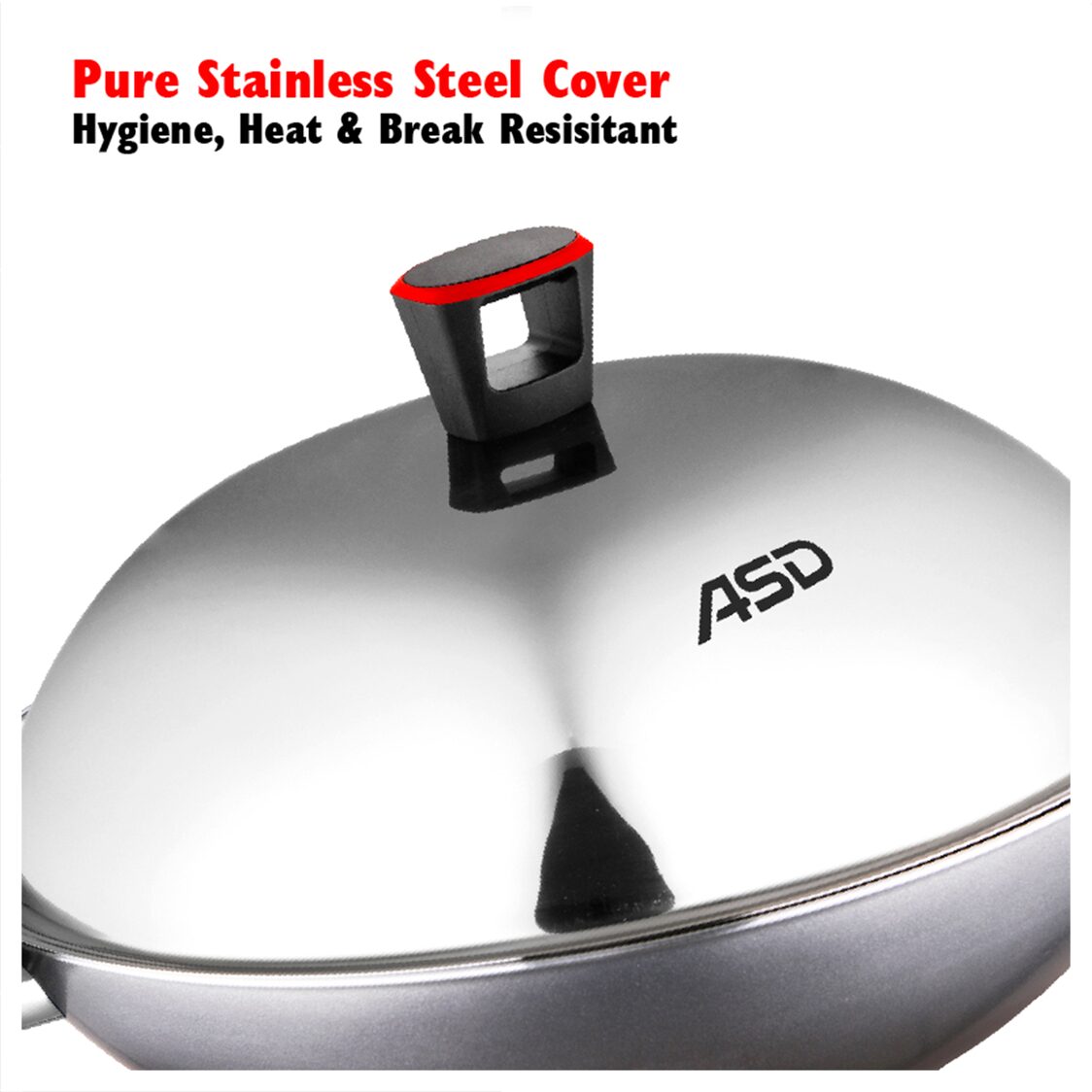 ASD Gusto Red 36cm I.H. Non-Stick Wok with S/Steel Cover (HP8536-RDIH)