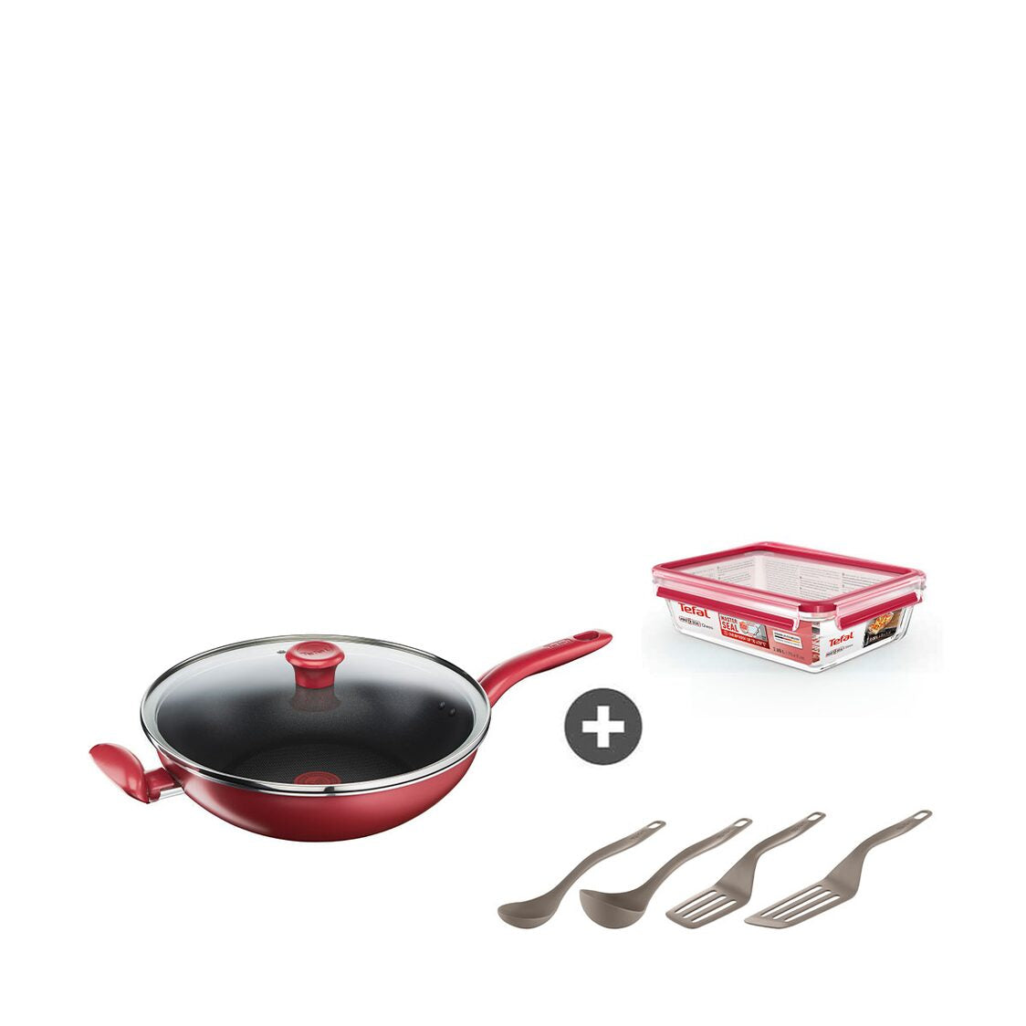 Tefal So Chef 30CM Wok Pan + Masterseal Glass + Kitchen Tool Set (CWS315)