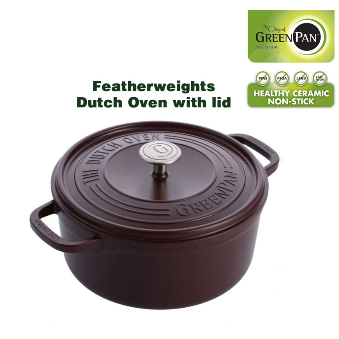 Greenpan Featherweight 28cm Brown Dutch Oven Casserole GPFW695585