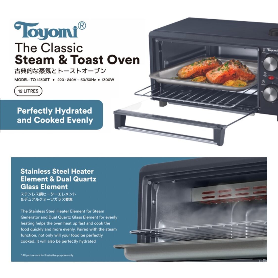 Toyomi Classic Toast & Steam Oven 12L - Matte Dark Grey TO 1230ST