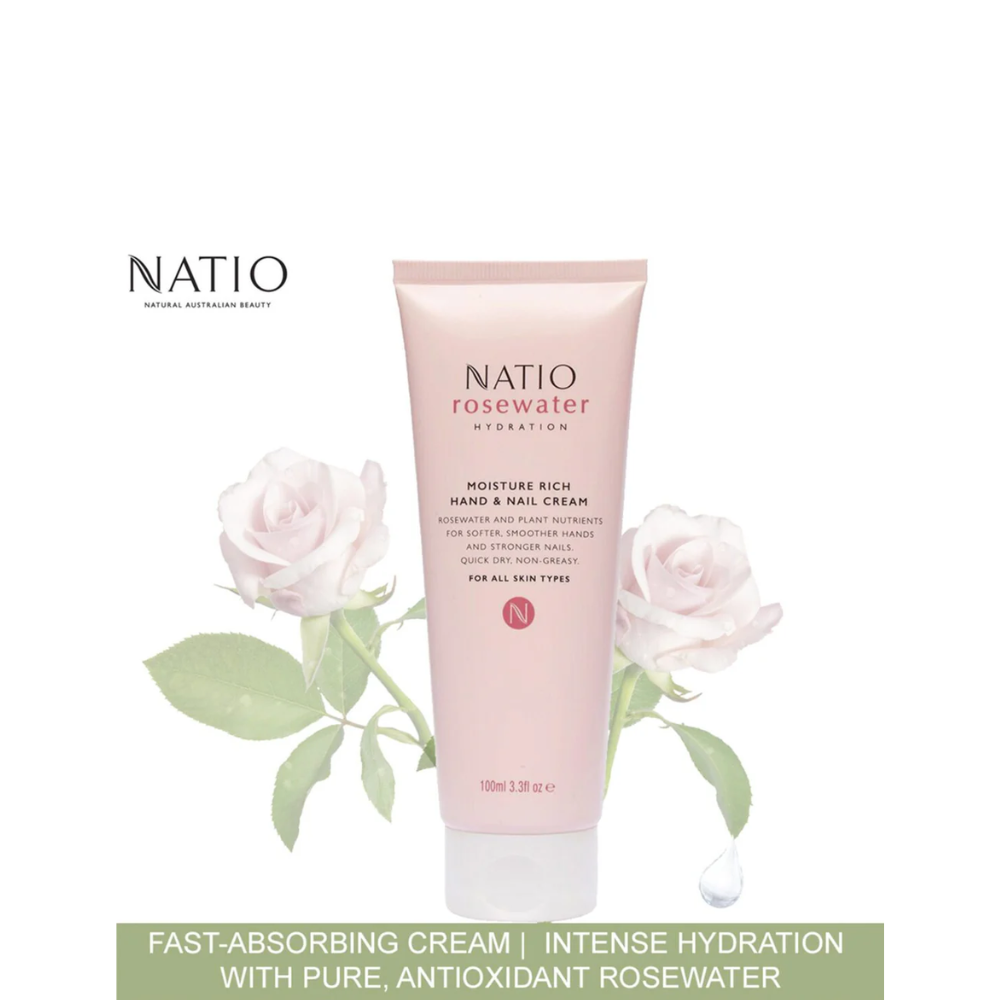 Natio Rosewater Hydration Moisture Rich Hand & Nail Cream 100ml