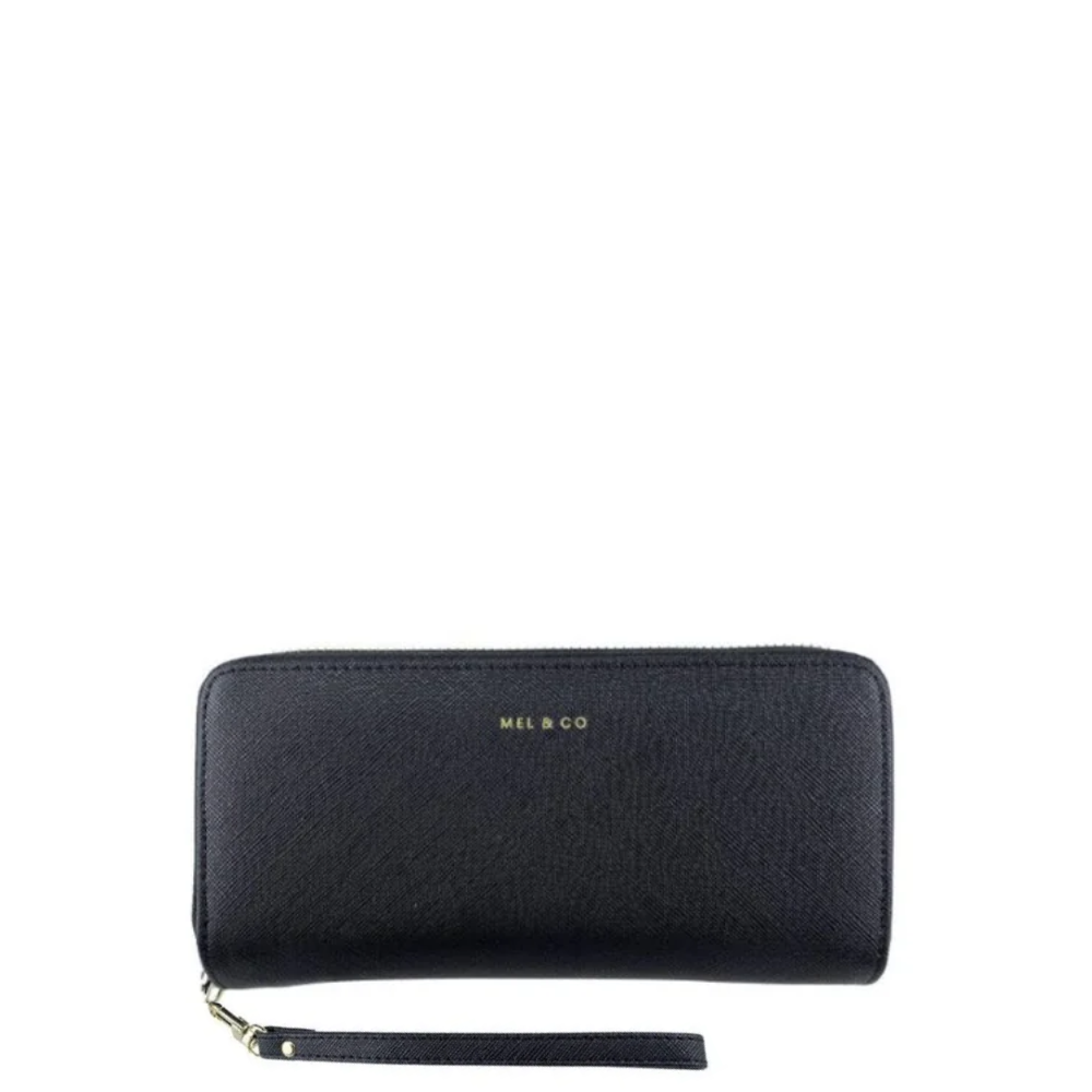 Mel&Co Saffiano-Effect Double Zip-Around Large Wallet With Wrist Strap