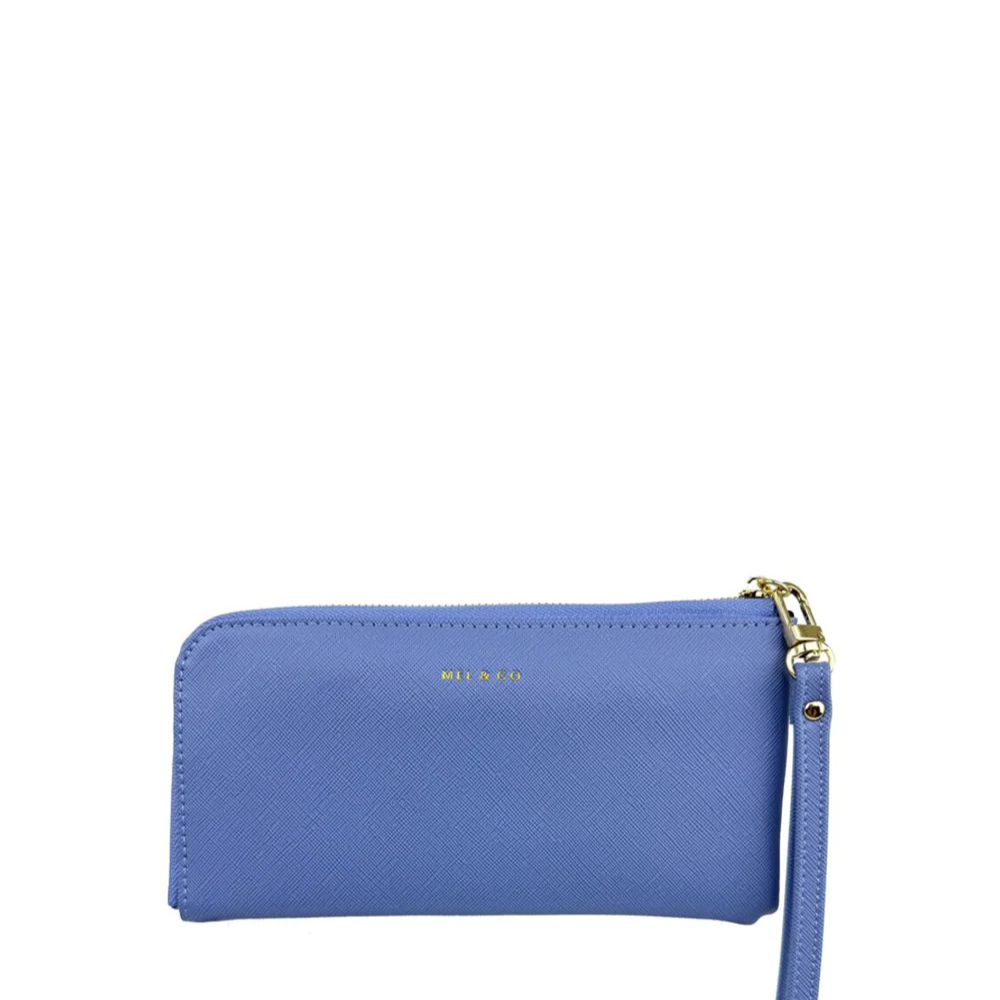 Mel&Co Saffiano-Effect L-Zip Wristlet Pouch Blue