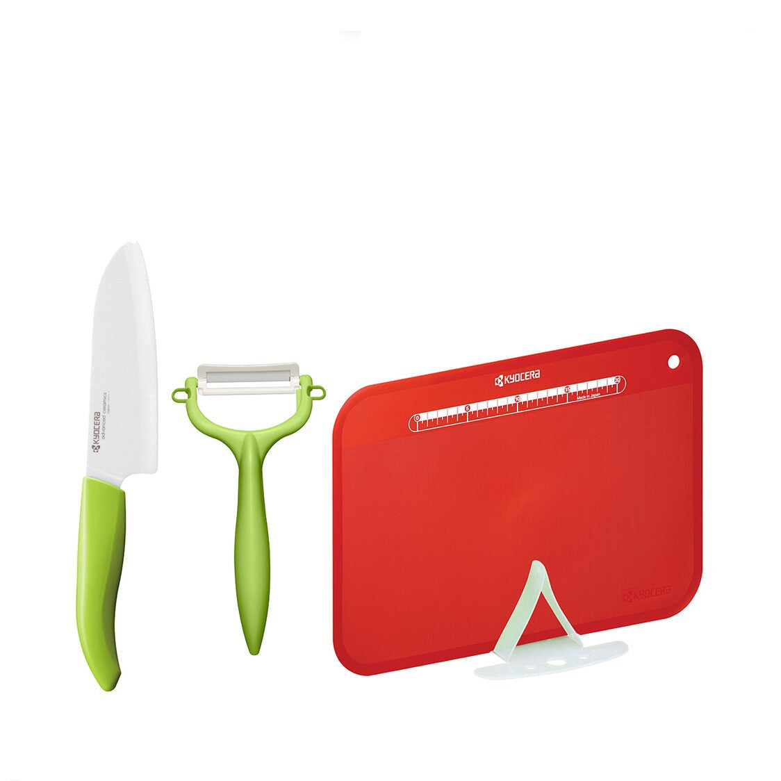 Kyocera Santoku Knife + Peeler + Cutting Board Set (FK140WH-CP10NGR + CC-100 RD)