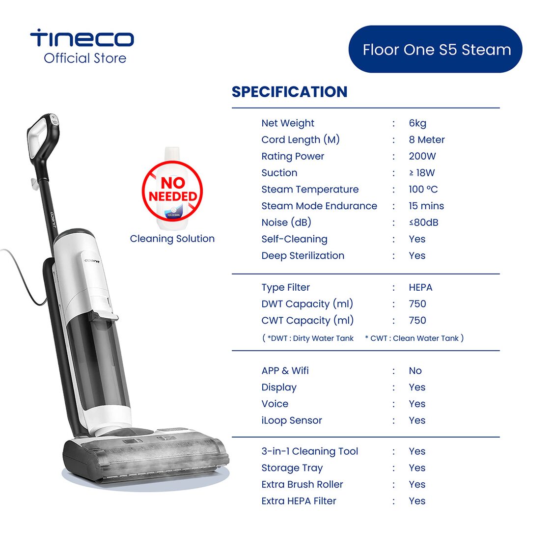 Tineco S5 Steam Smart Cordless Vacuum & Washer - Black
