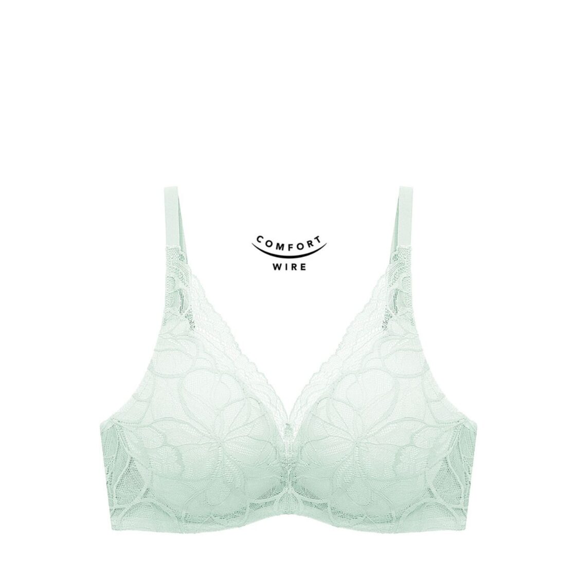 Triumph Body Make Up Illusion Lace Wired Push Up Deep V Bra Forest Frost