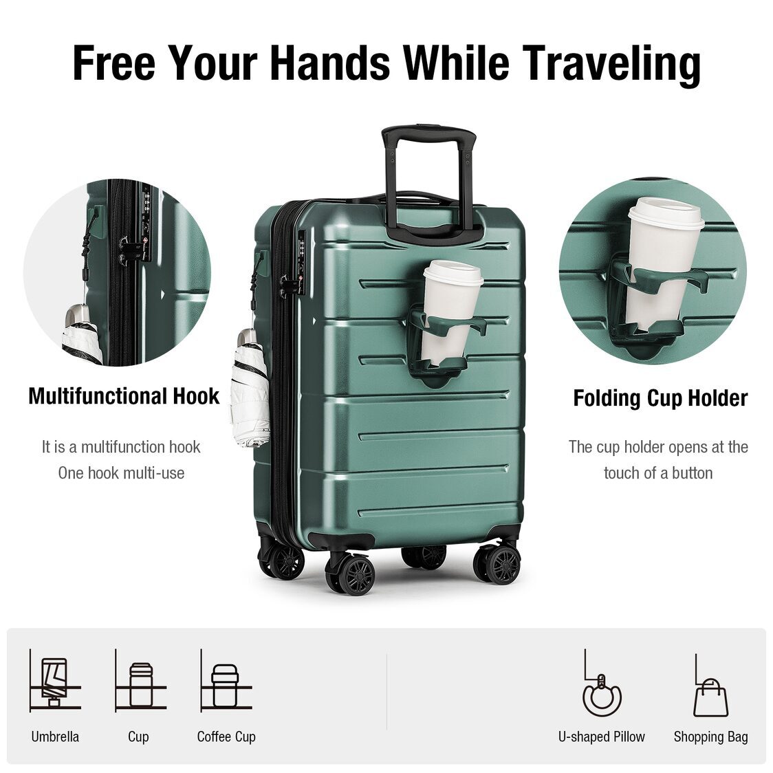 M Collection Expandable TSA Lock 360 Silent Brake Wheel Luggage Dark Green