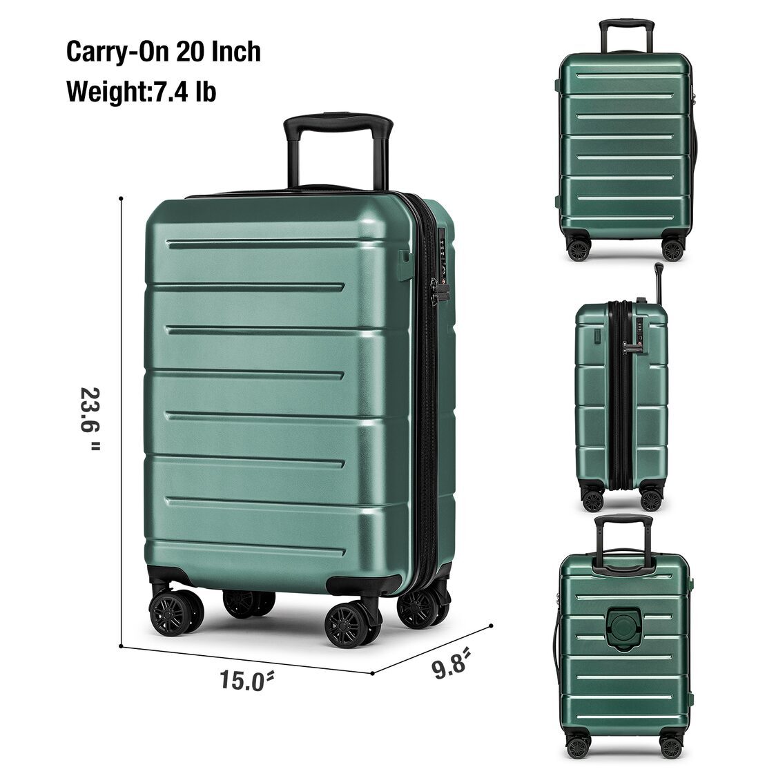 M Collection Expandable TSA Lock 360 Silent Brake Wheel Luggage Dark Green