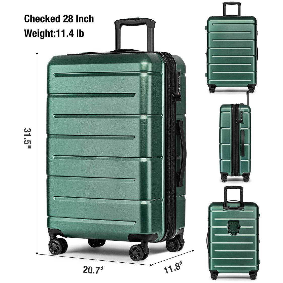 M Collection Expandable TSA Lock 360 Silent Brake Wheel Luggage Dark Green