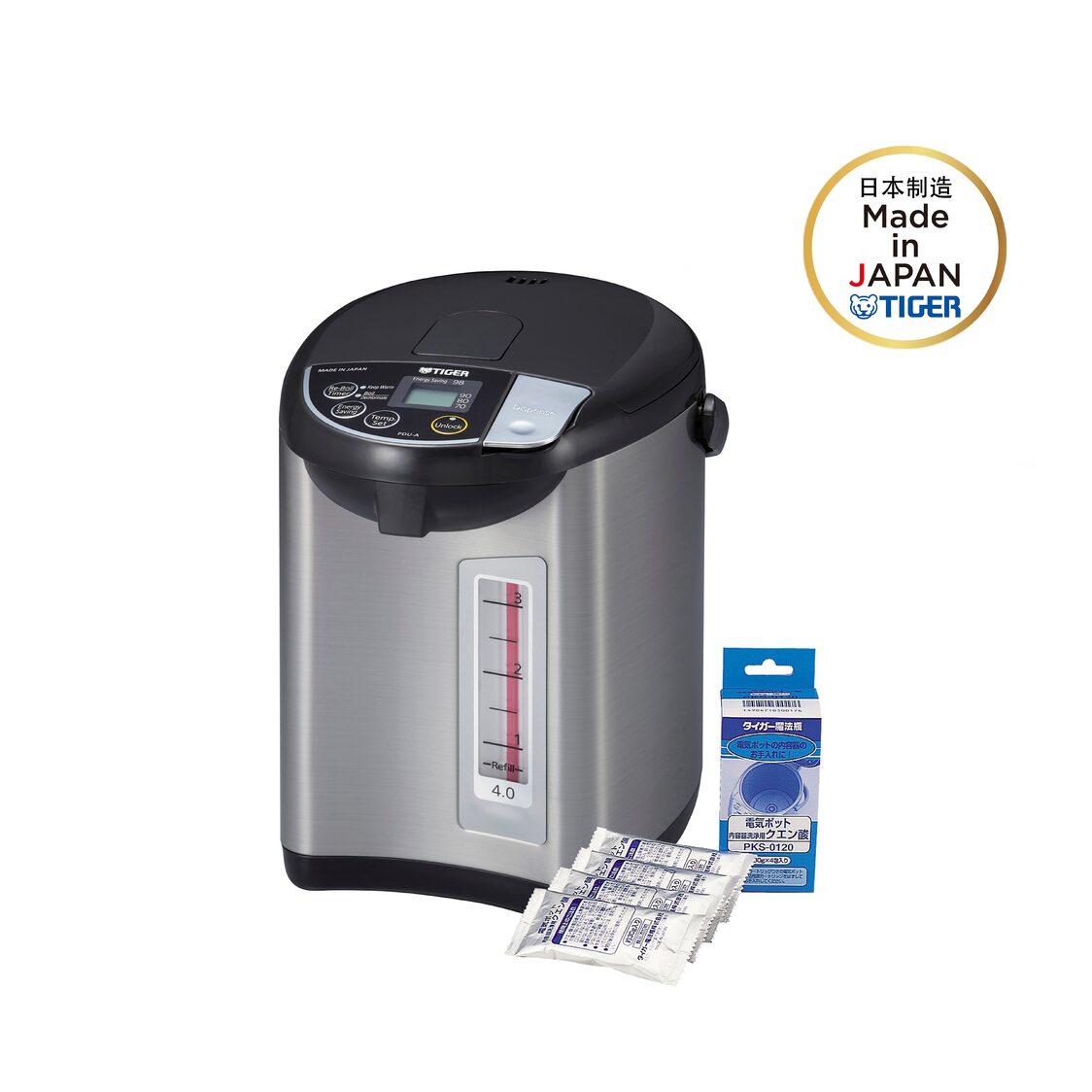 TIGER Electric Water Heater 4.0L / Free: Citric Acid Airpot Cleaner (PDU-A40S & PKS-0120)