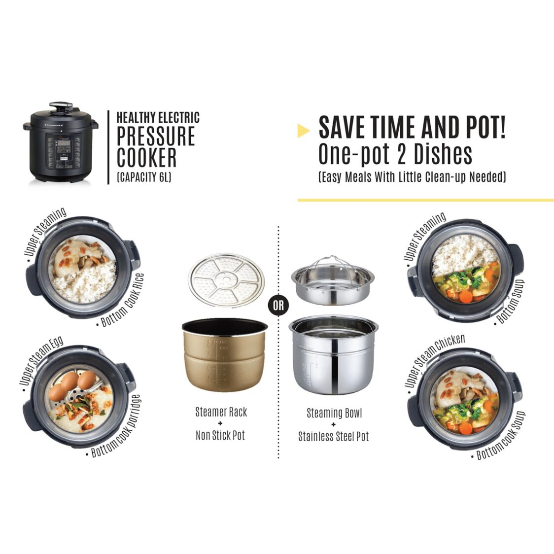 La Gourmet 6L Multifunctional Pressure Cooker with Free 6pcs Accessories Set & 4.5L Thermal Cooker (361806 + 362575 + 361356)