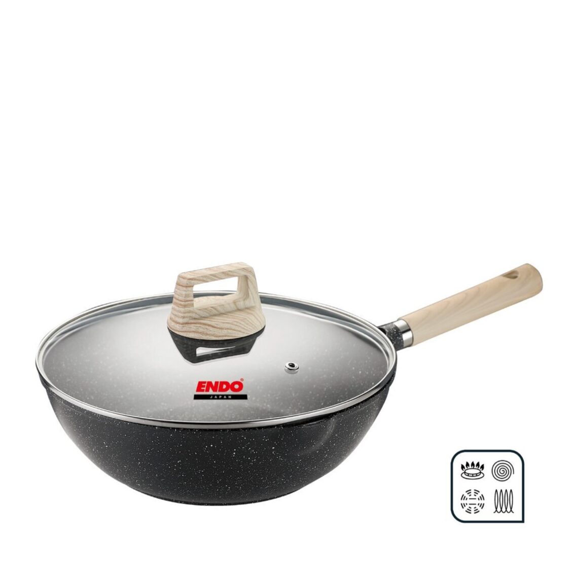 Endo Ganseki 28cm I.H. Wok Pan with Lid (E-GSK-28WP)