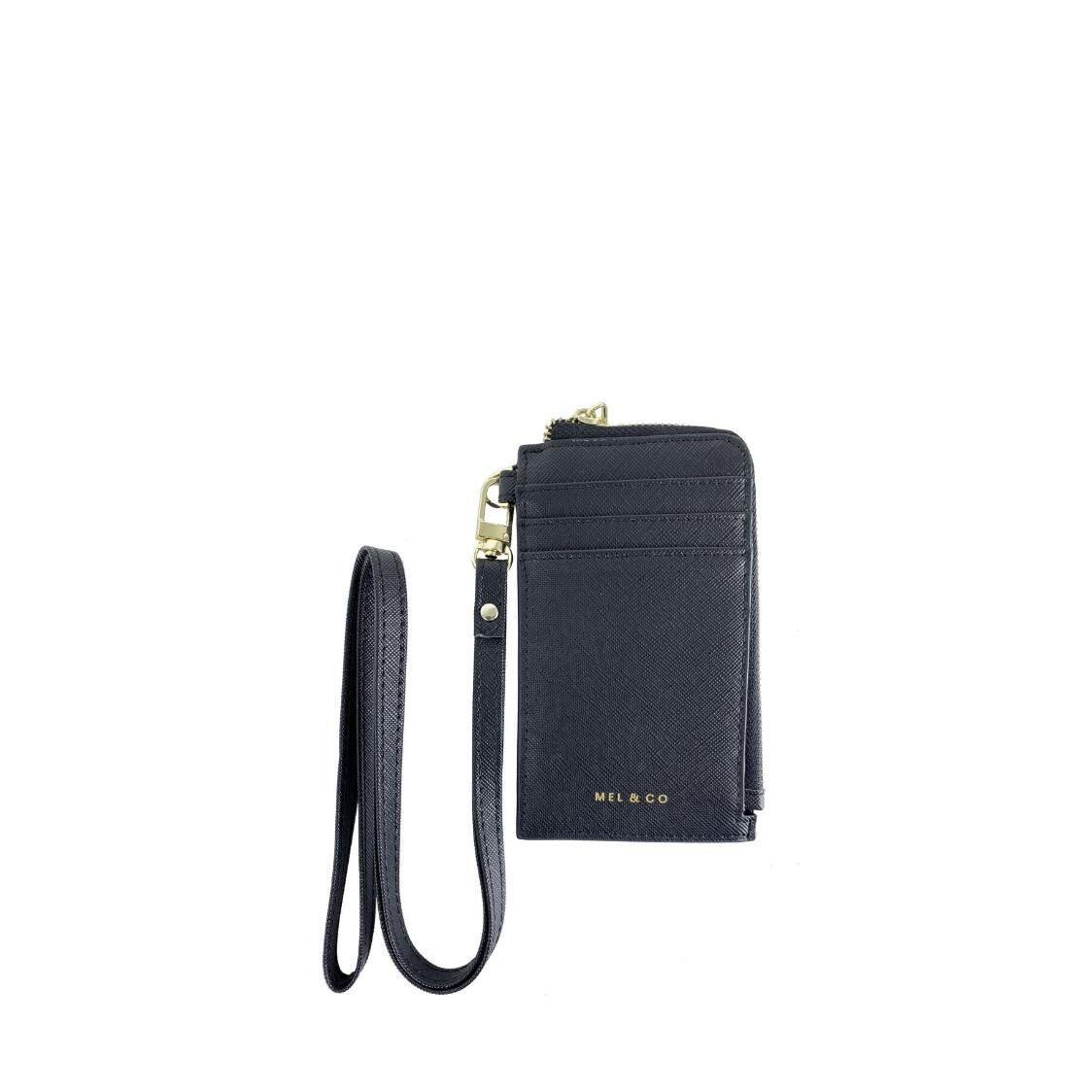 Mel&Co Saffiano-Effect L-Zip Lanyard Card Holder