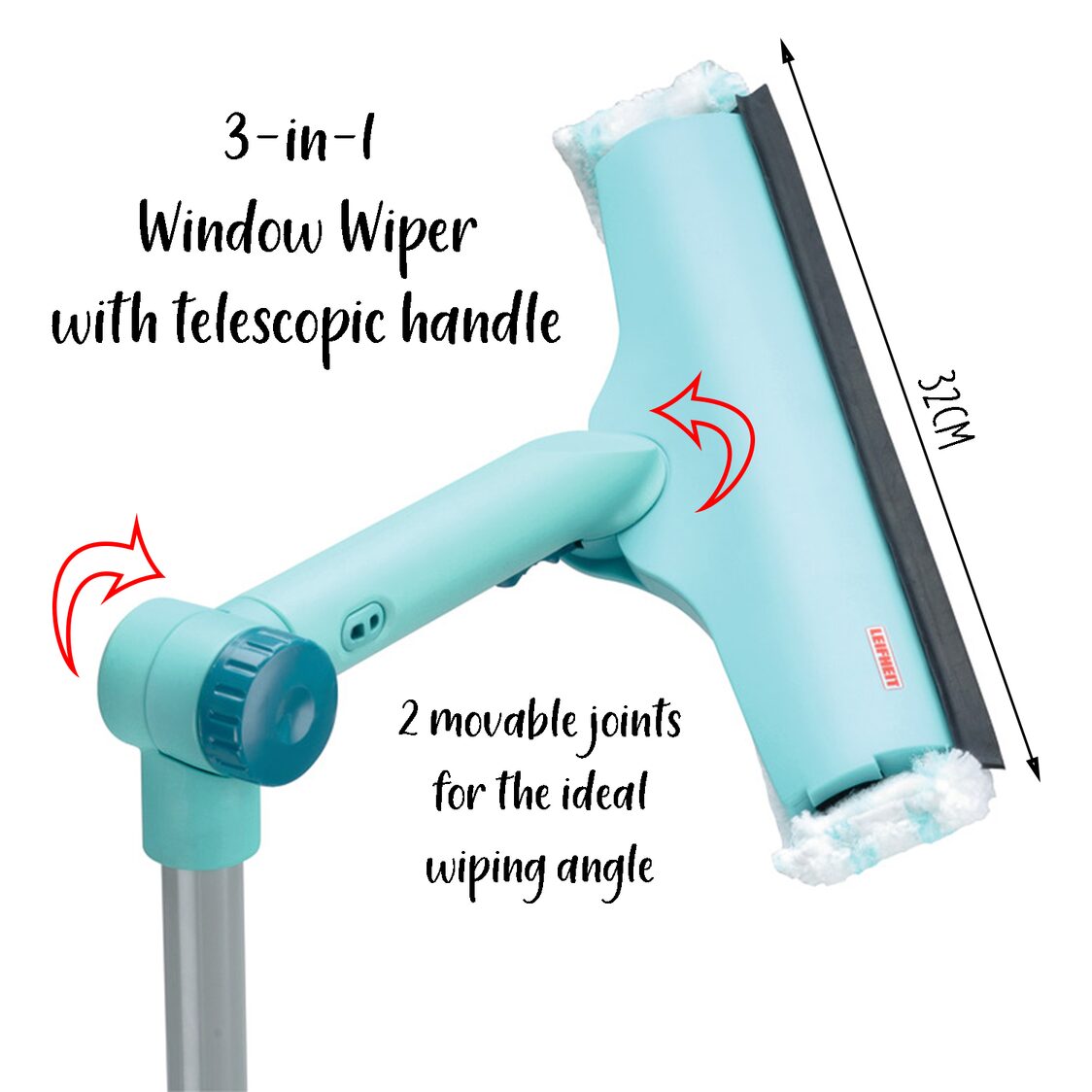 Leifheit Window Wiper Set (With Rotating Joint 110 to 190cm) L51120