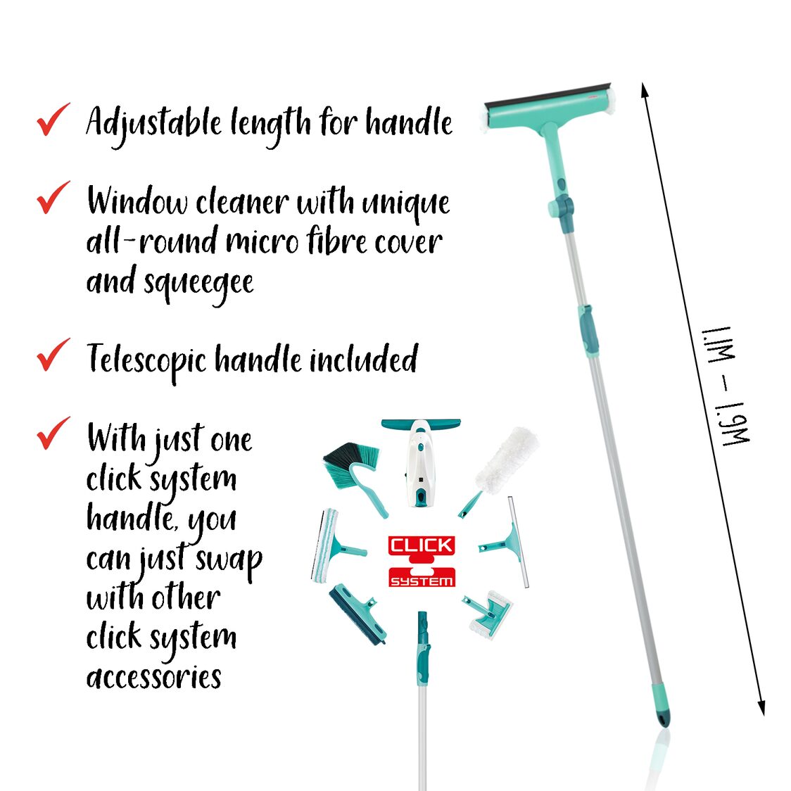 Leifheit Window Wiper Set (With Rotating Joint 110 to 190cm) L51120