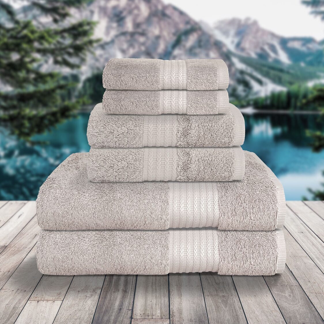 Signature Collection Yara The Voiage Bamboo Cotton  6 PC Exquisite set ( 2 Face Towel + 2 Hand Towel + 2 Bath Towel)-Pebble