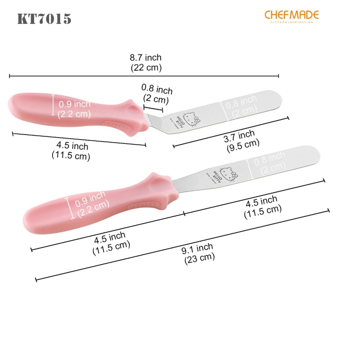 Chefmade Stainless Steel With Silicone Handle Cake Spatula 2Pc Hello Kitty (1898cm-KT7015)