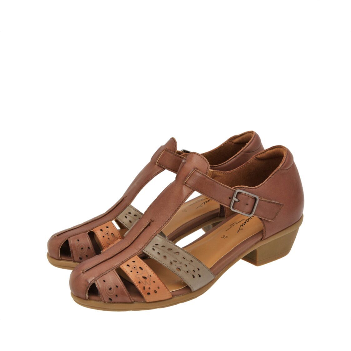 Barani 19606 Brown Leather Heeled Sandals (Short)
