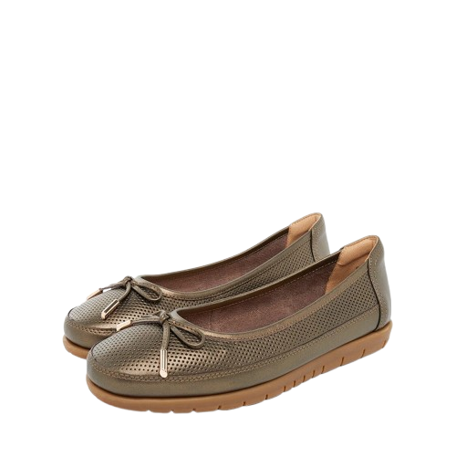 Barani Leather Pumps/Ballet Flats 8841-141 (With Fixed Bow) - Bronze