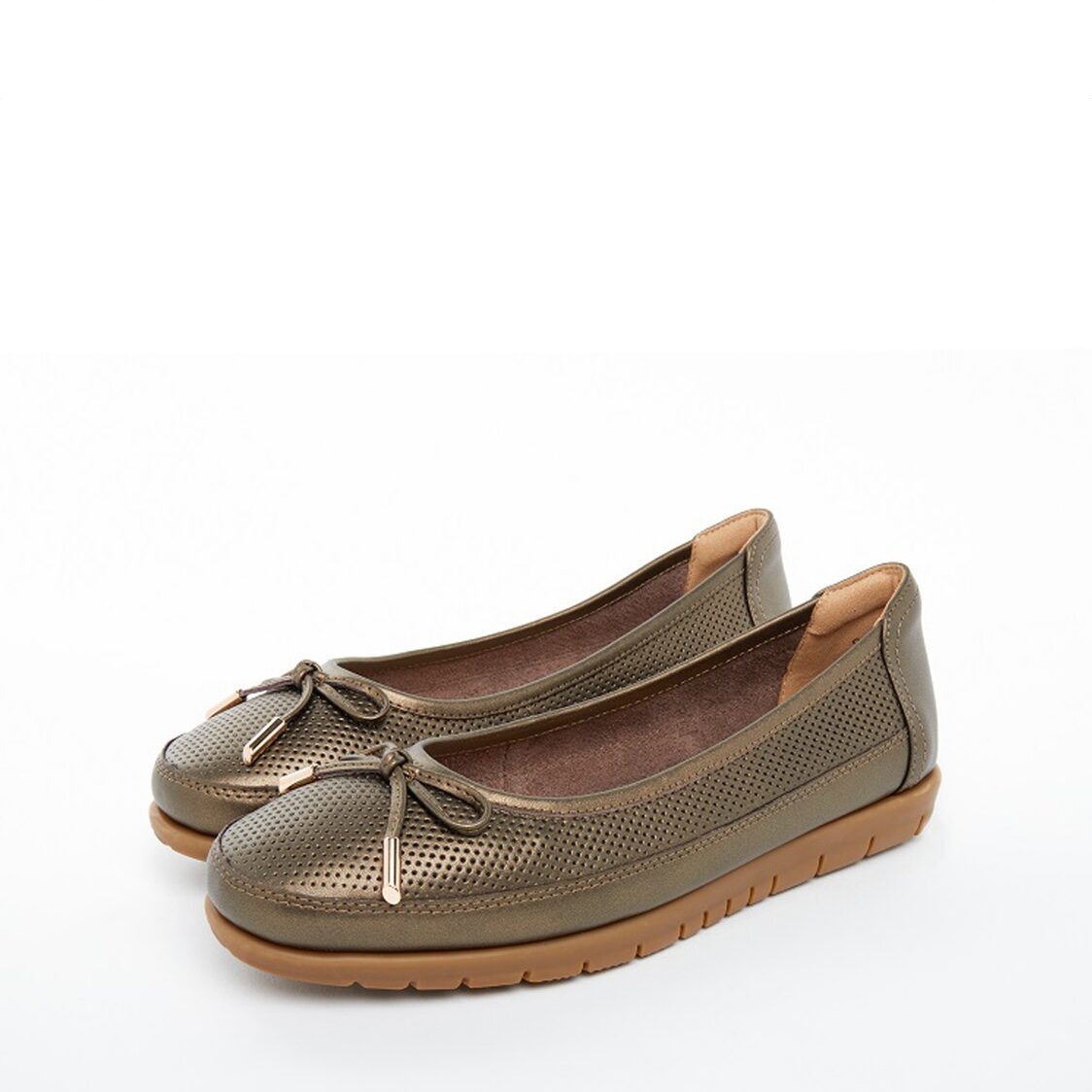 Barani 8841-141 Leather Pumps/Ballet Flats Bronze (With Fixed Bow)