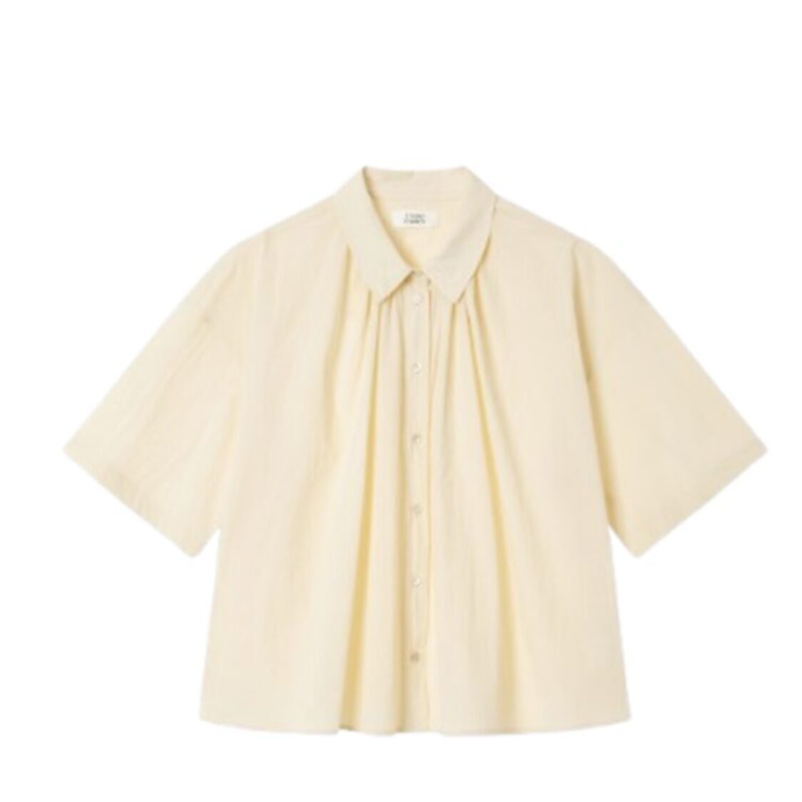 Studio Tomboy Neck Shirring Short Sleeve Shirt Cream