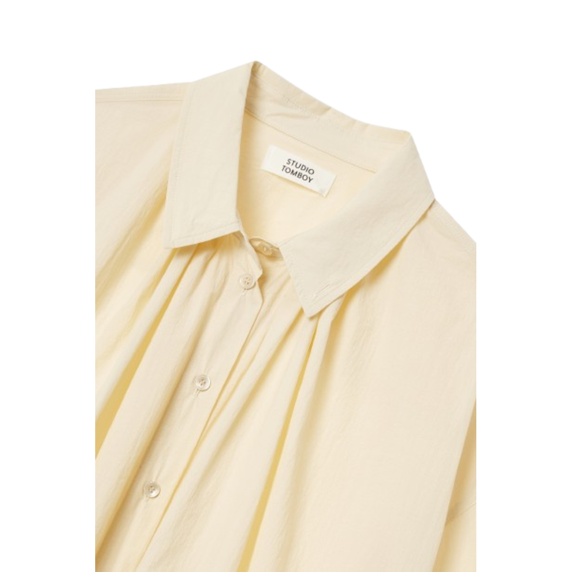 Studio Tomboy Neck Shirring Short Sleeve Shirt Cream