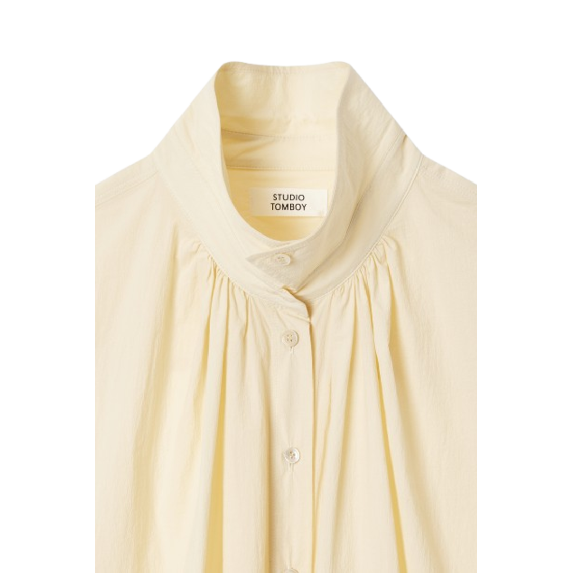 Studio Tomboy Neck Shirring Short Sleeve Shirt Cream