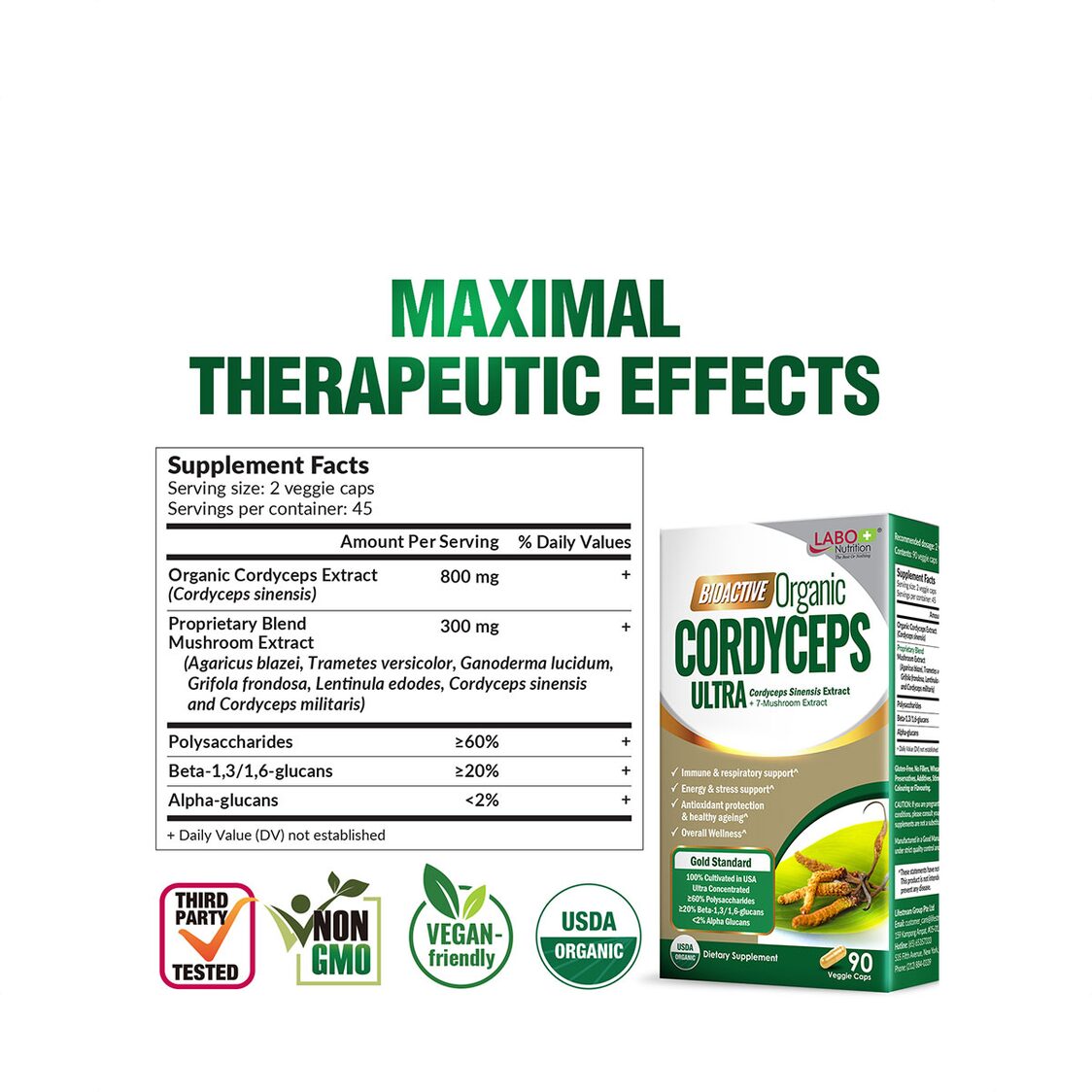 Labo Nutrition Bioactive Organic CORDYCEP ULTRA 90 Veggie Caps Twin Pack