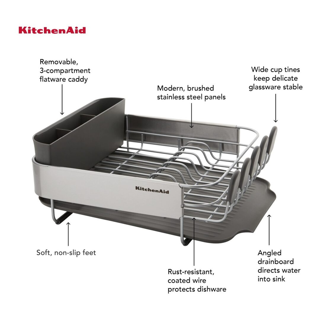 KitchenAid Stainless Steel Wrap Dish Rack Satin Gray