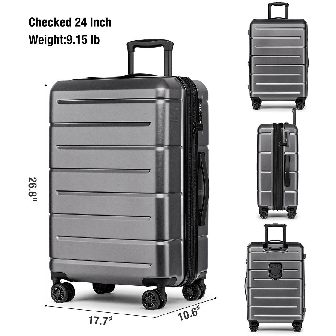 M Collection Expandable TSA Lock 360 Silent Brake Wheel Luggage Dark Gray