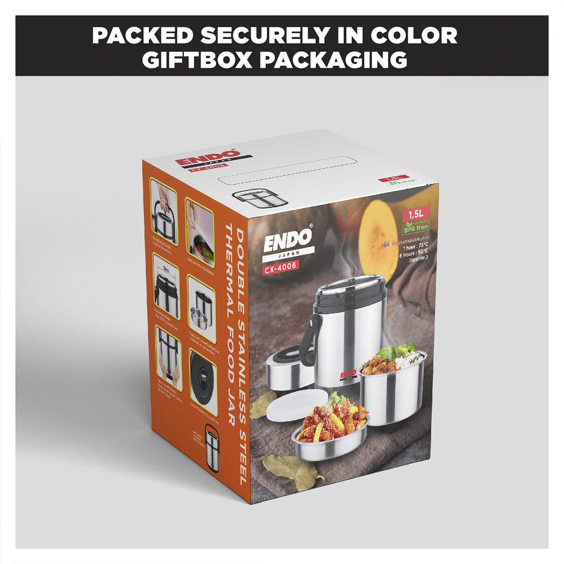 Endo 1.5L Double Stainless Steel Thermal Food Jar (CX-4006)