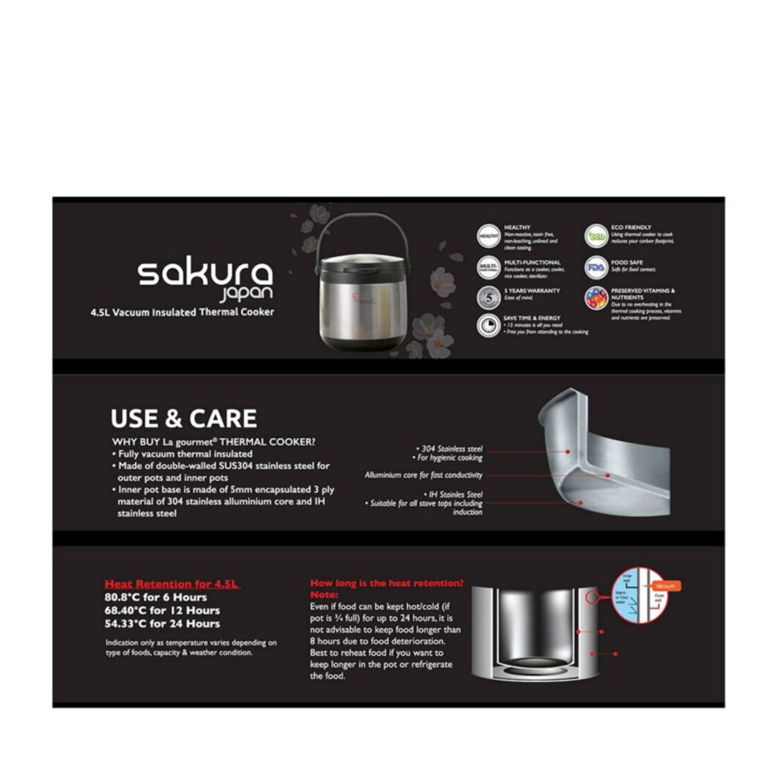 La Gourmet 4.5L Sakura Vacuum Thermal Insulated Cooker + Shogun Flame 850ml Thermal Lunch Box (LGWC267870 + LGPGFE410221)