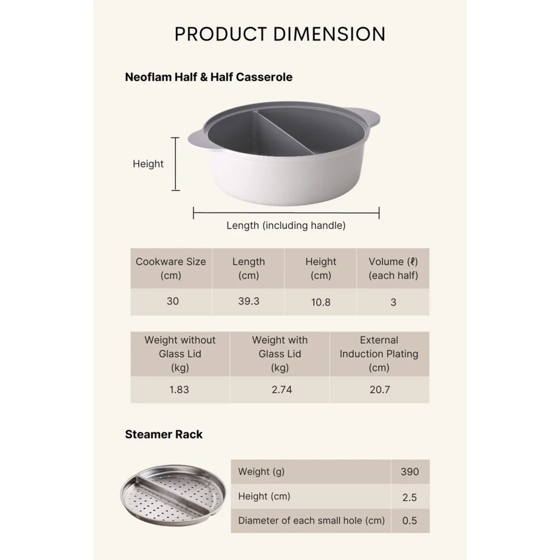 Neoflam Divided 30cm Casserole With Glass Lid/Steamboat With Steamer