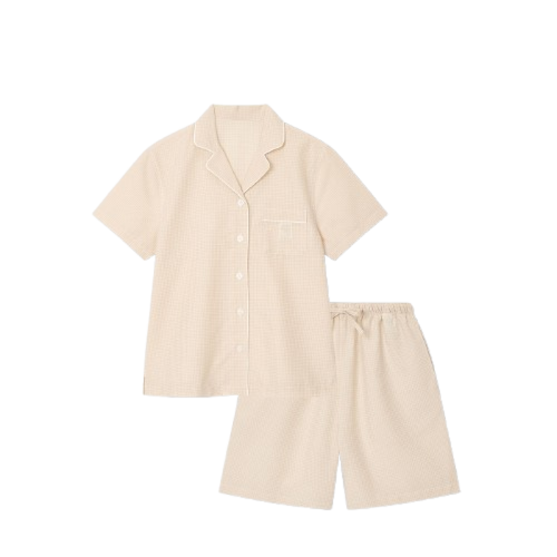 Jaju Women Cotton Check Pajama Set Light Beige