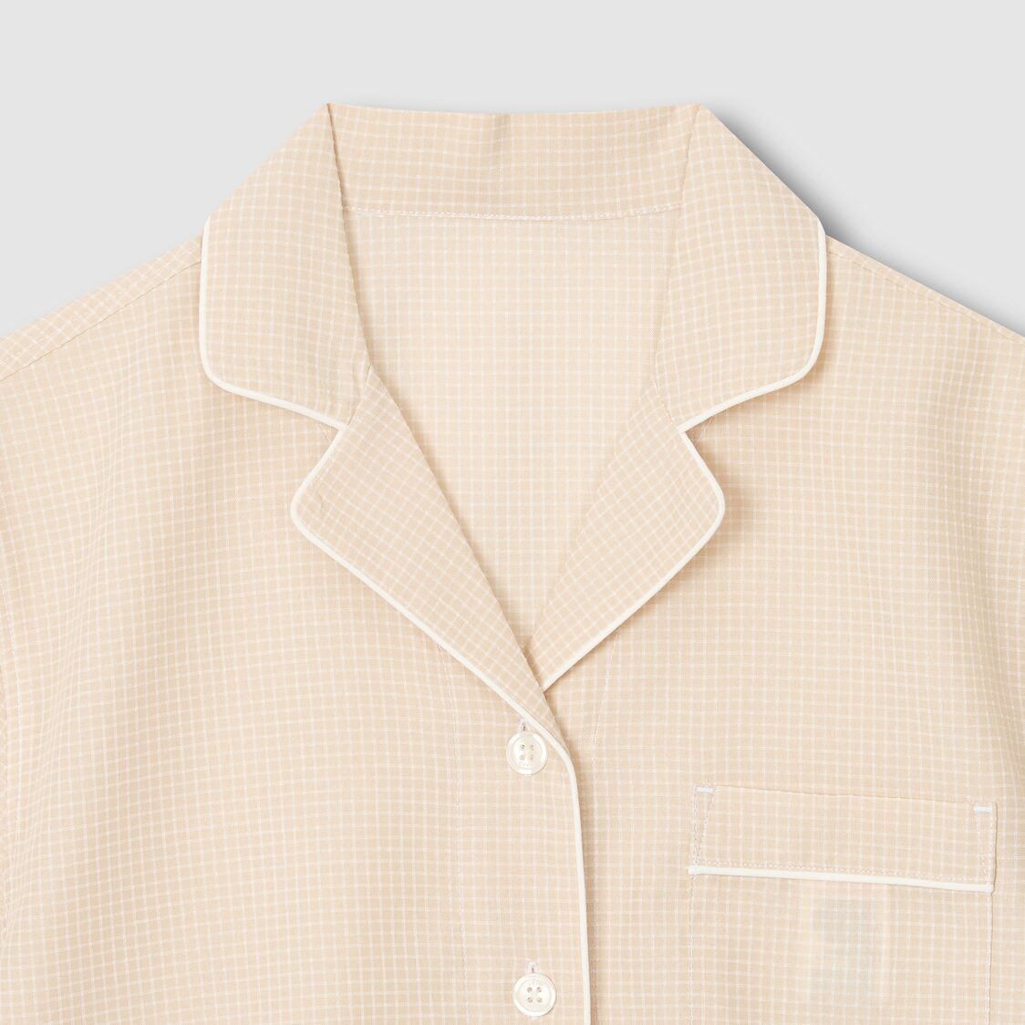 Jaju Women Cotton Check Pajama Set Light Beige