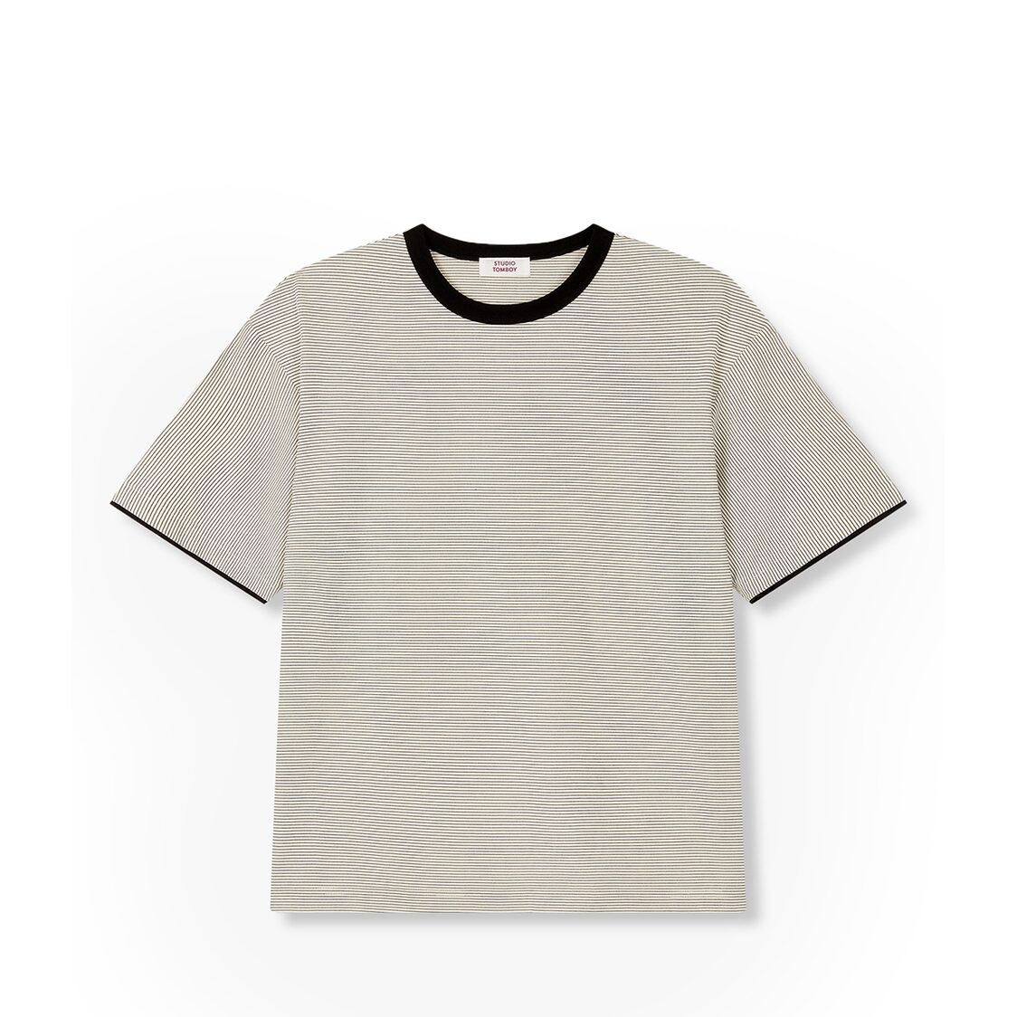 Studio Tomboy Striped Round Neck T-Shirt Beige