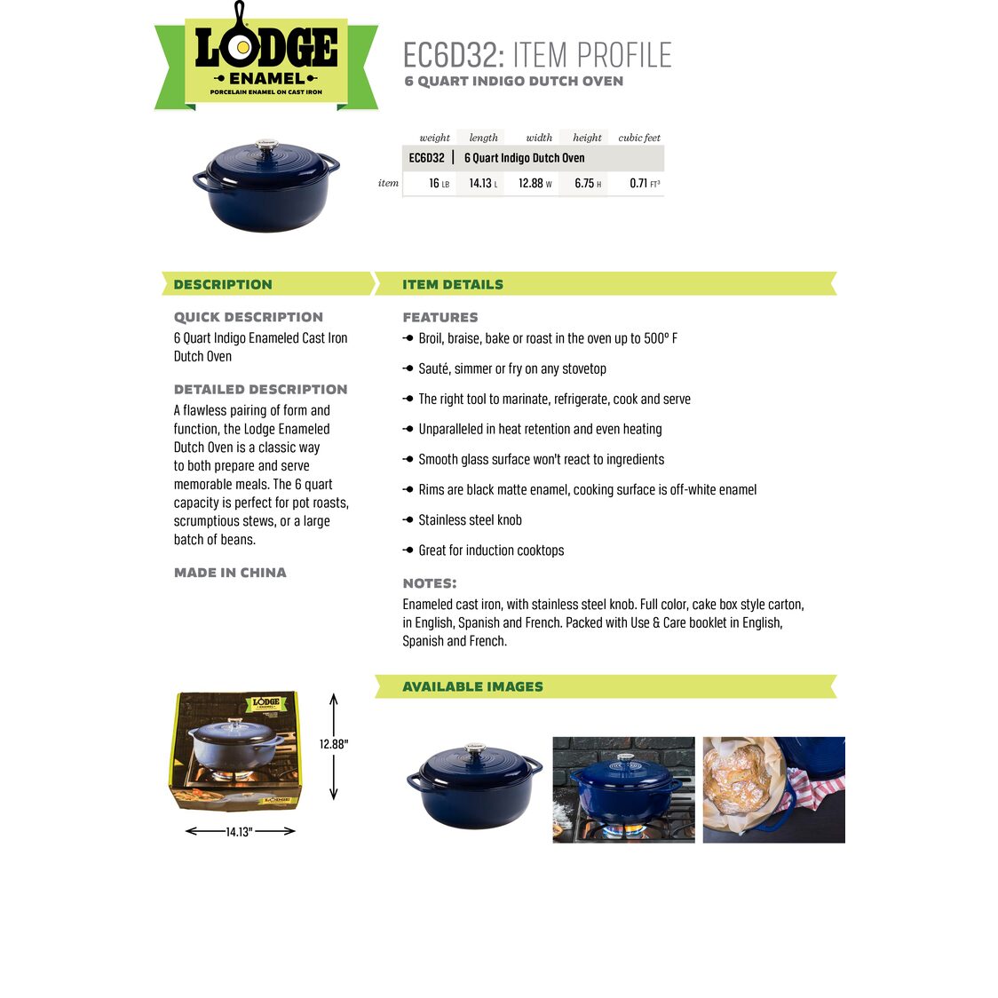 Lodge 6 Quart Indigo Enameled Cast Iron Dutch Oven